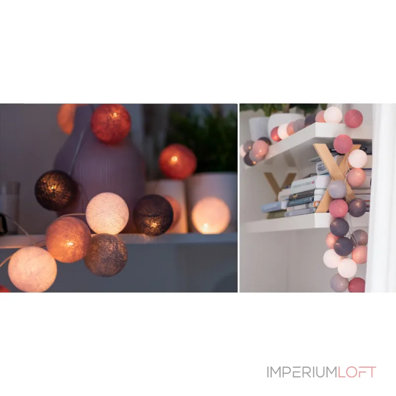 Гирлянда хлопковые фонарики Сotton Ball Dirty Rose от ImperiumLoft Гирлянда хлопковые фонарики Сotton Ball Dirty Rose от ImperiumLoft