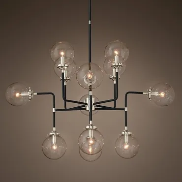 Люстра на штанге BISTRO GLOBE CLEAR GLASS SILVER CHANDELIER 12