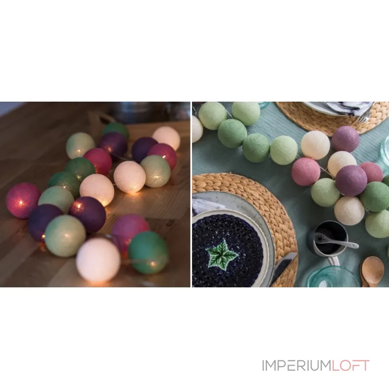 Гирлянда хлопковые фонарики Сotton Ball Forest Fruit от ImperiumLoft Гирлянда хлопковые фонарики Сotton Ball Forest Fruit от ImperiumLoft