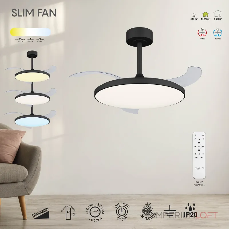 Потолочная люстра-вентилятор Mantra SLIM FAN 9055 от ImperiumLoft Потолочная люстра-вентилятор Mantra SLIM FAN 9055 от ImperiumLoft