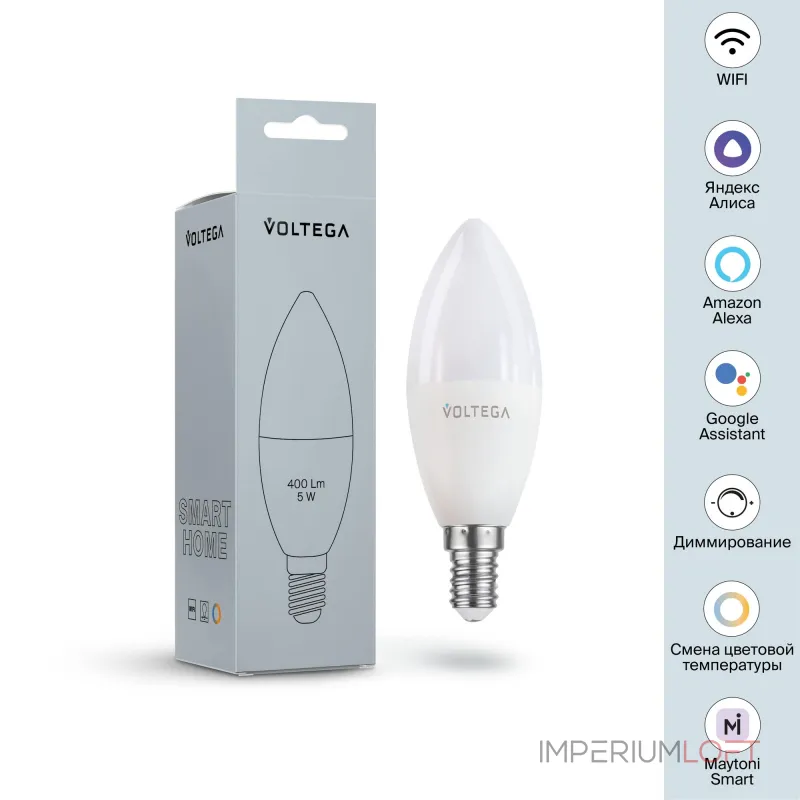 Светодиодная лампа Wi-Fi Candle E14 5W 2700K-6500K MIX DIM от ImperiumLoft