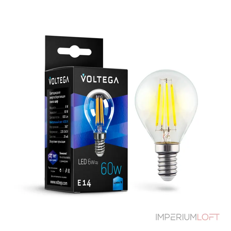 Светодиодная лампа Crystal Globe 6W 4000K E14 Voltega Crystal 7022 от ImperiumLoft Светодиодная лампа Crystal Globe 6W 4000K E14 Voltega Crystal 7022 от ImperiumLoft