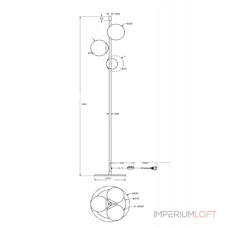Напольный светильник (торшер) Nostalgia MOD048FL-03G от ImperiumLoft Напольный светильник (торшер) Nostalgia MOD048FL-03G от ImperiumLoft