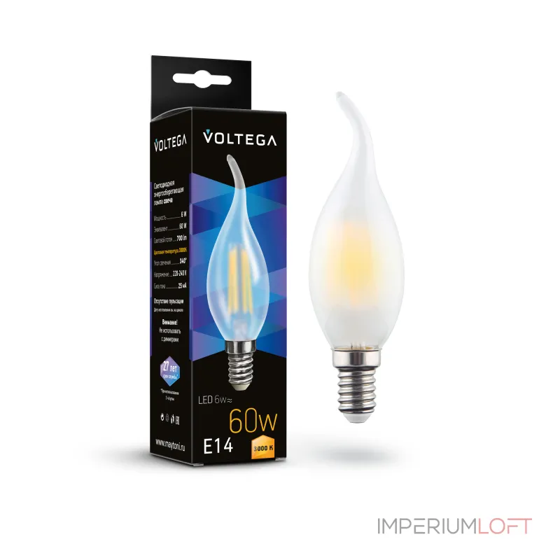 Светодиодная лампа Voltega Crystal Candle wind matt 6W 3000K E14 от ImperiumLoft Светодиодная лампа Voltega Crystal Candle wind matt 6W 3000K E14 от ImperiumLoft