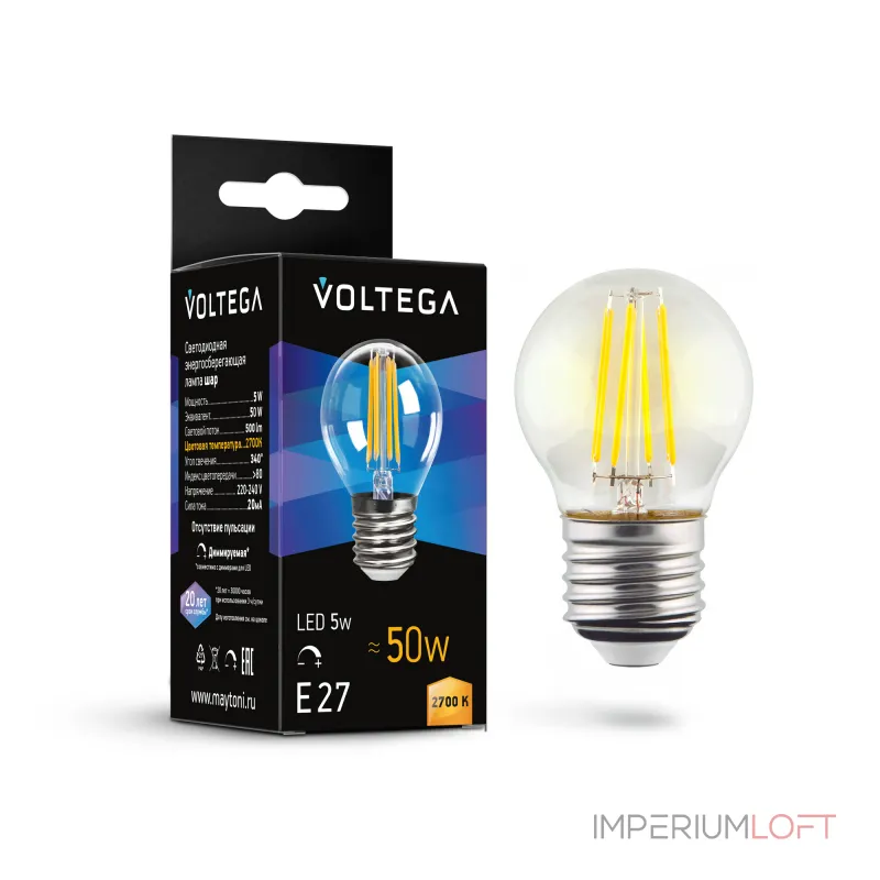 Светодиодная лампа Voltega Crystal Globe 5W 2700K E27 DIM от ImperiumLoft