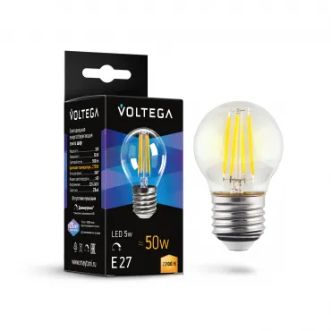 Светодиодная лампа Voltega Crystal Globe 5W 2700K E27 DIM Светодиодная лампа Voltega Crystal Globe 5W 2700K E27 DIM