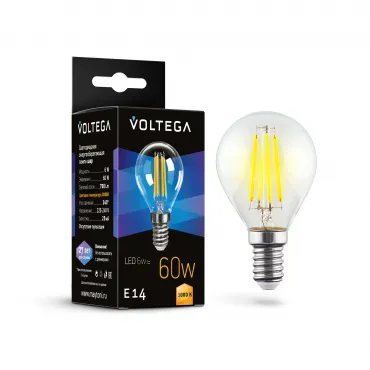 Светодиодная лампа Voltega Crystal Globe 6W 3000K E14 Светодиодная лампа Voltega Crystal Globe 6W 3000K E14