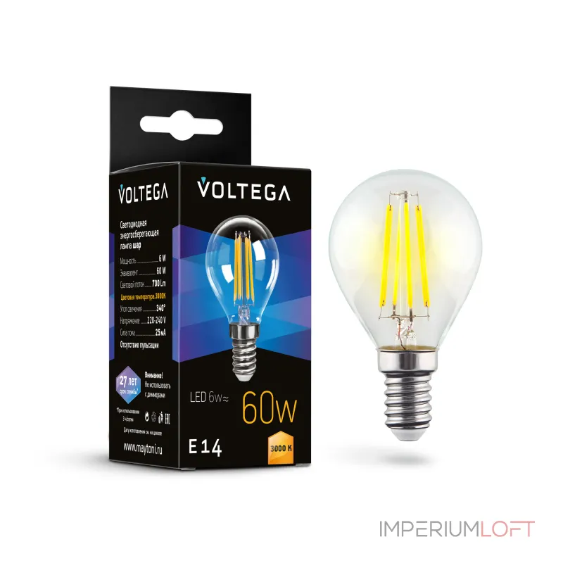Светодиодная лампа Voltega Crystal Globe 6W 3000K E14 от ImperiumLoft Светодиодная лампа Voltega Crystal Globe 6W 3000K E14 от ImperiumLoft