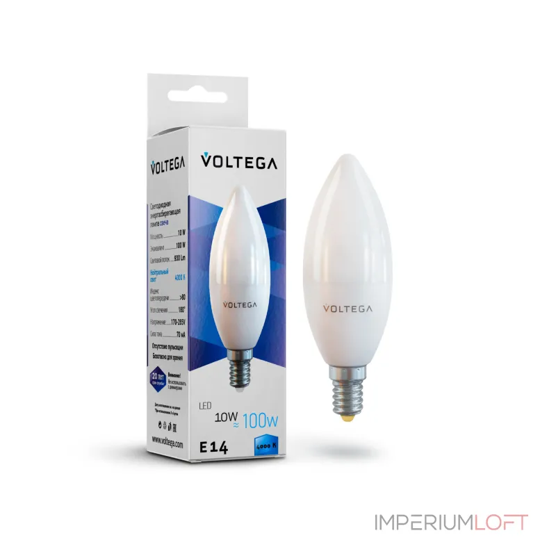 Светодиодная лампа Simple Candle 10W 4000K E14 Voltega Simple 7065 от ImperiumLoft
