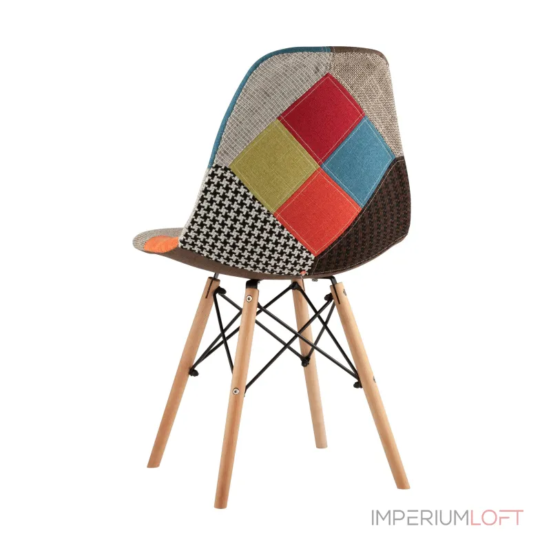 Eames DSW в тканевой обивке в стиле пэчворк, сиденье платиковое, ножки деревянные от ImperiumLoft
