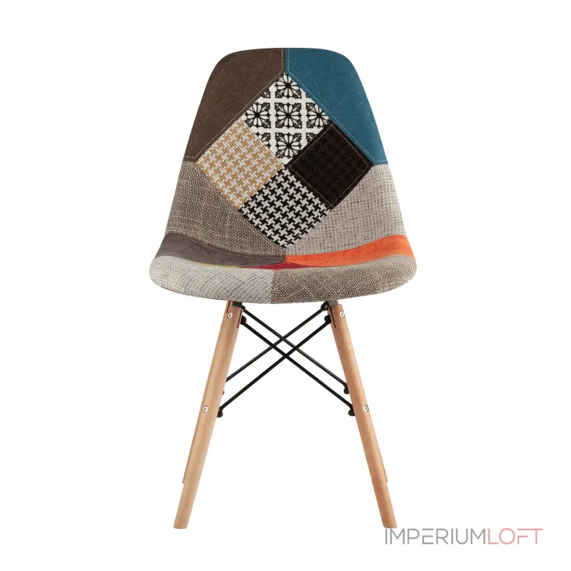 Eames DSW в тканевой обивке в стиле пэчворк, сиденье платиковое, ножки деревянные от ImperiumLoft