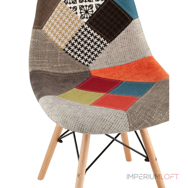 Eames DSW в тканевой обивке в стиле пэчворк, сиденье платиковое, ножки деревянные от ImperiumLoft