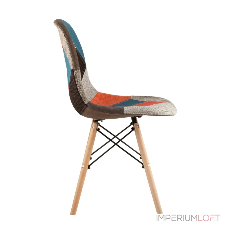Eames DSW в тканевой обивке в стиле пэчворк, сиденье платиковое, ножки деревянные от ImperiumLoft