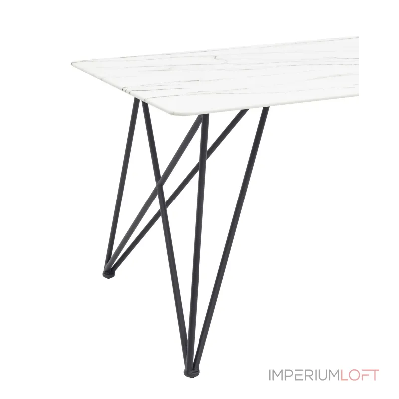 Сакраменто 140*90 белый, стеклянная столешница с рисунком под мрамор от ImperiumLoft