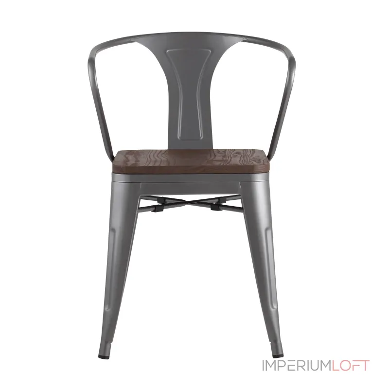 Tolix с подлокотниками серебристый матовый + темное дерево, , металлическое серебристое основани от ImperiumLoft Tolix с подлокотниками серебристый матовый + темное дерево, , металлическое серебристое основани от ImperiumLoft