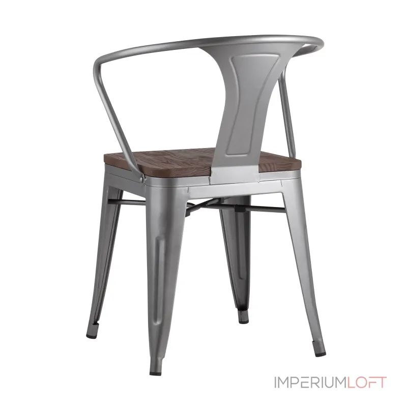 Tolix с подлокотниками серебристый матовый + темное дерево, , металлическое серебристое основани от ImperiumLoft Tolix с подлокотниками серебристый матовый + темное дерево, , металлическое серебристое основани от ImperiumLoft