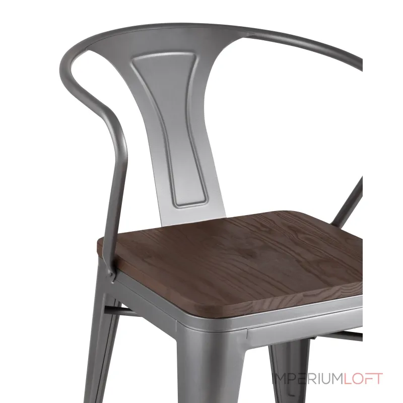 Tolix с подлокотниками серебристый матовый + темное дерево, , металлическое серебристое основани от ImperiumLoft Tolix с подлокотниками серебристый матовый + темное дерево, , металлическое серебристое основани от ImperiumLoft