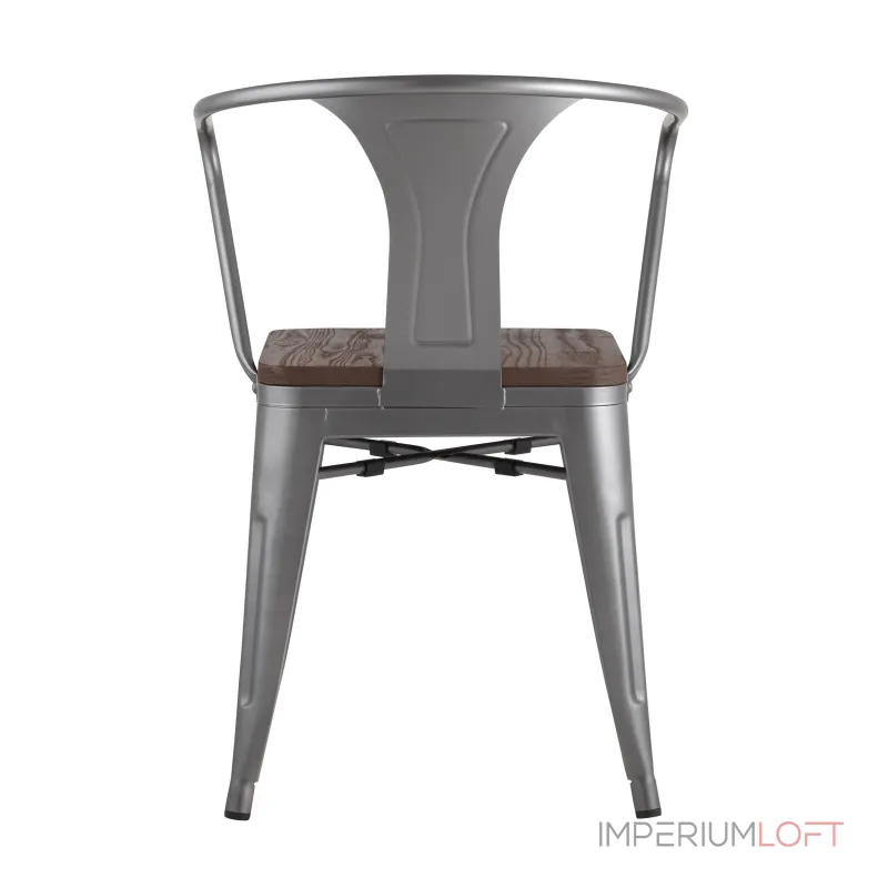 Tolix с подлокотниками серебристый матовый + темное дерево, , металлическое серебристое основани от ImperiumLoft Tolix с подлокотниками серебристый матовый + темное дерево, , металлическое серебристое основани от ImperiumLoft