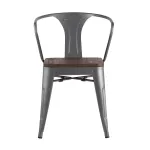 Tolix с подлокотниками серебристый матовый + темное дерево, , металлическое серебристое основани от ImperiumLoft