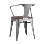 Tolix с подлокотниками серебристый матовый + темное дерево, , металлическое серебристое основани от ImperiumLoft