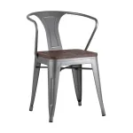 Tolix с подлокотниками серебристый матовый + темное дерево, , металлическое серебристое основани от ImperiumLoft