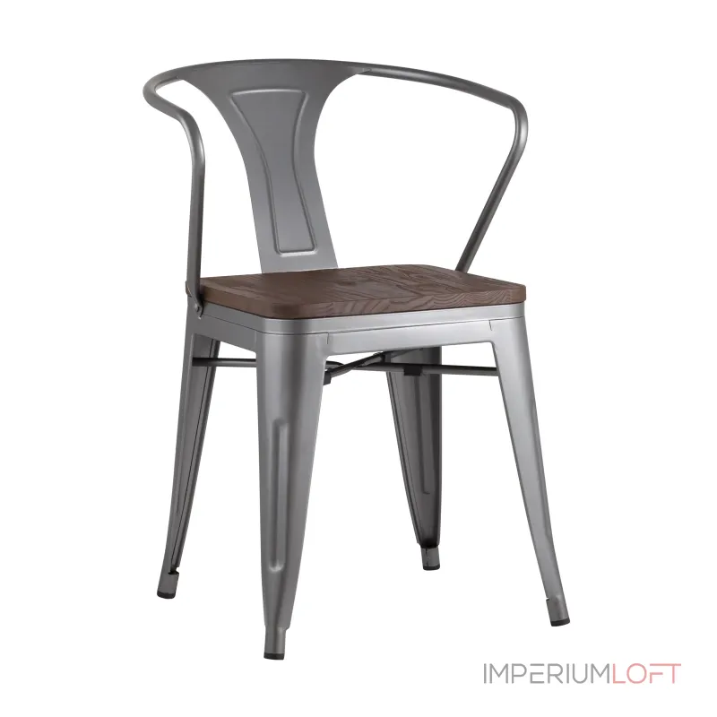 Tolix с подлокотниками серебристый матовый + темное дерево, , металлическое серебристое основани от ImperiumLoft Tolix с подлокотниками серебристый матовый + темное дерево, , металлическое серебристое основани от ImperiumLoft