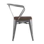 Tolix с подлокотниками серебристый матовый + темное дерево, , металлическое серебристое основани от ImperiumLoft