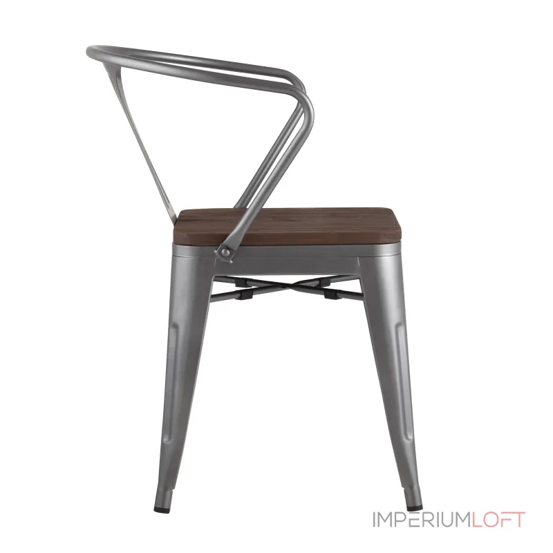 Tolix с подлокотниками серебристый матовый + темное дерево, , металлическое серебристое основани от ImperiumLoft Tolix с подлокотниками серебристый матовый + темное дерево, , металлическое серебристое основани от ImperiumLoft