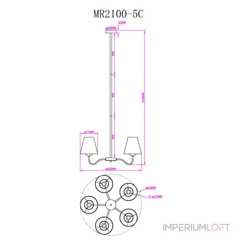 Люстра на штанге MyFar Charlotte MR2100-5C