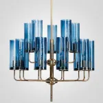 Люстра на штанге Agne Brass & Blue Glass Tube Chandelier in 1970 15