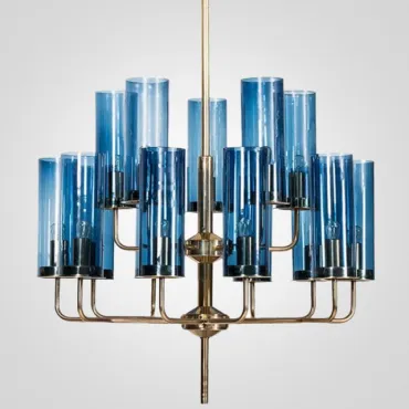 Люстра на штанге Agne Brass & Blue Glass Tube Chandelier in 1970 15