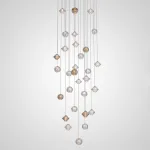 Каскадный светильник с комбинацией из 30-ти стеклянных подвесов в форме призм и сфер с концентрическим рельефом STYRK COMBO от ImperiumLoft