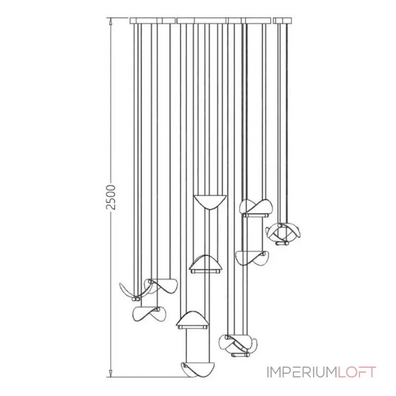 Комбинация подвесных светодиодных светильников c цилиндрическими источниками и полукруглыми рассеивателями из рельефного стекла ALVARO COMBO от ImperiumLoft