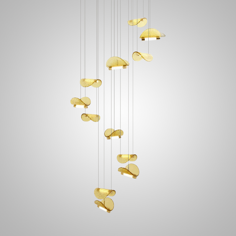 Комбинация подвесных светодиодных светильников c цилиндрическими источниками и полукруглыми рассеивателями из рельефного стекла ALVARO COMBO от ImperiumLoft