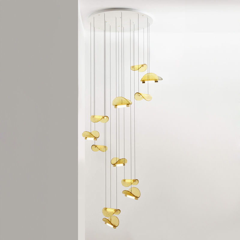 Комбинация подвесных светодиодных светильников c цилиндрическими источниками и полукруглыми рассеивателями из рельефного стекла ALVARO COMBO от ImperiumLoft