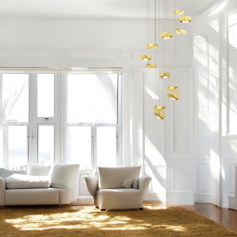 Комбинация подвесных светодиодных светильников c цилиндрическими источниками и полукруглыми рассеивателями из рельефного стекла ALVARO COMBO от ImperiumLoft