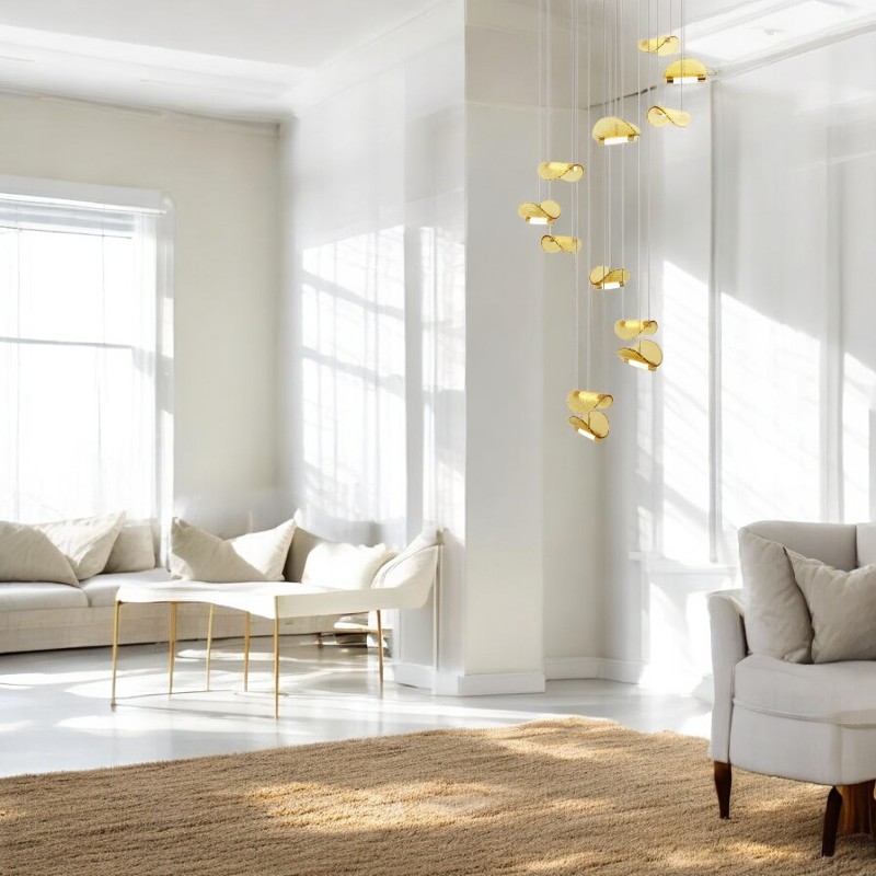 Комбинация подвесных светодиодных светильников c цилиндрическими источниками и полукруглыми рассеивателями из рельефного стекла ALVARO COMBO от ImperiumLoft