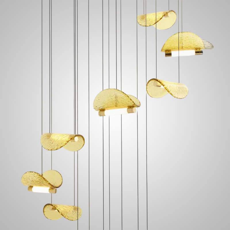 Комбинация подвесных светодиодных светильников c цилиндрическими источниками и полукруглыми рассеивателями из рельефного стекла ALVARO COMBO от ImperiumLoft