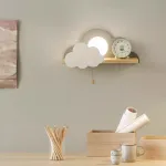 Настенный светильник с белым шарообразным плафоном на деревянной полочке с декоративными облаками Бра CUTE PINK от ImperiumLoft