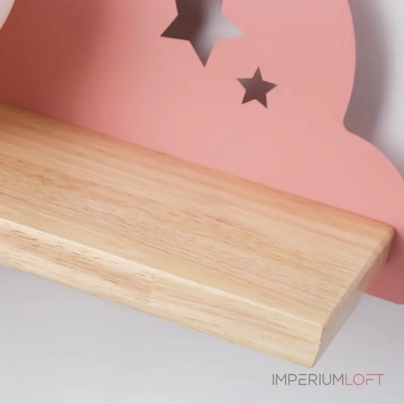 Настенный светильник с белым шарообразным плафоном на деревянной полочке с декоративными облаками Бра CUTE PINK от ImperiumLoft