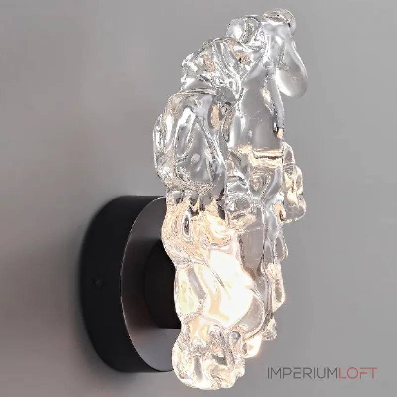 Настенный светильник с белым шарообразным плафоном на деревянной полочке с декоративными облаками Бра MIKAS от ImperiumLoft