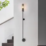 Бра на высокой стойке с цилиндрическим плафоном из рифленого стекла RELF BLACK от ImperiumLoft