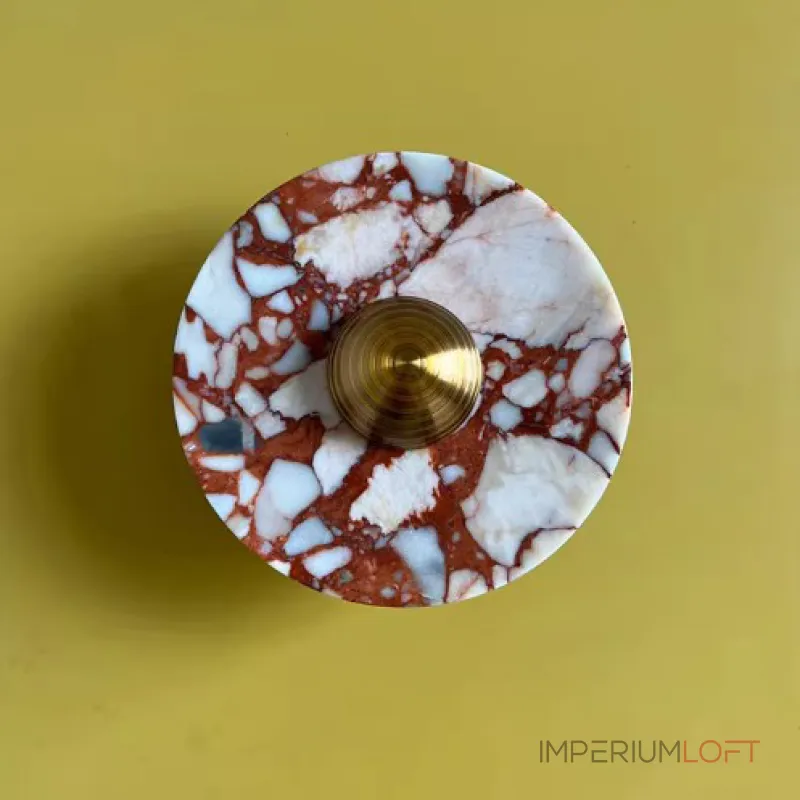 Светодиодный настенный светильник с дисковидным рассеивателем из цветного мрамора с контрастной текстурой Бра TERKEL RED S от ImperiumLoft