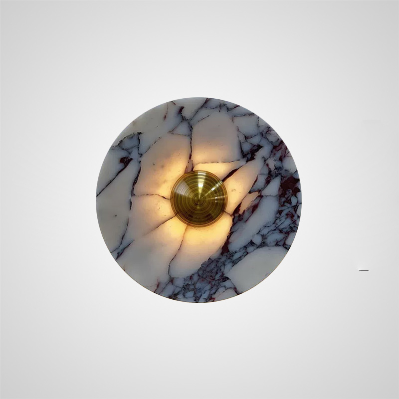 Светодиодный настенный светильник с дисковидным рассеивателем из цветного мрамора с контрастной текстурой Бра TERKEL RED L от ImperiumLoft