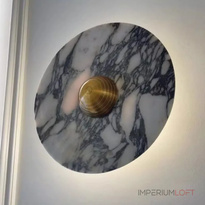 Светодиодный настенный светильник с дисковидным рассеивателем из цветного мрамора с контрастной текстурой Бра TERKEL BLACK S от ImperiumLoft