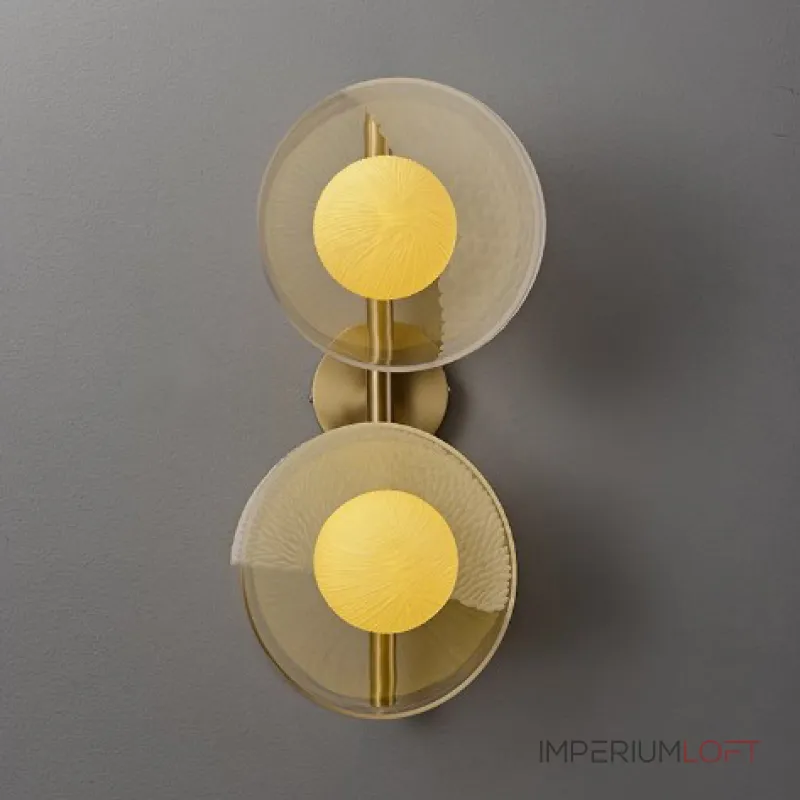 Настенный cветильник с кремово-желтыми шарообразными плафонами внутри стеклянных купольных рассеивателей разной фактуры ROMANUS WALL M от ImperiumLoft