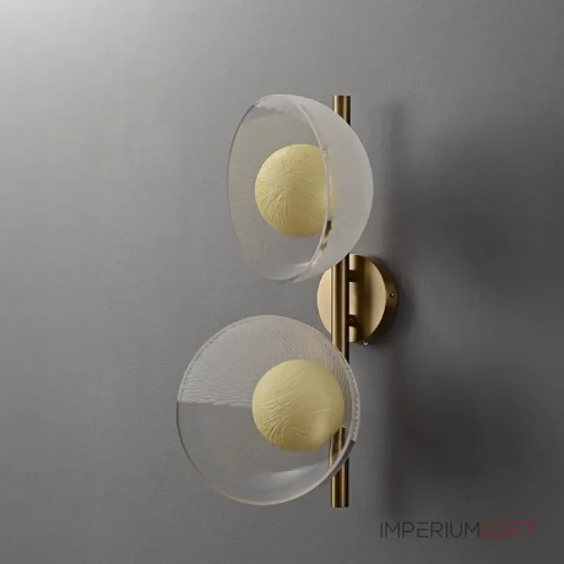 Настенный cветильник с кремово-желтыми шарообразными плафонами внутри стеклянных купольных рассеивателей разной фактуры ROMANUS WALL M от ImperiumLoft