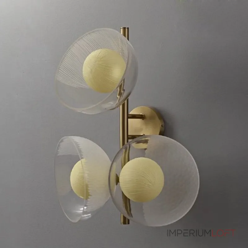Настенный cветильник с кремово-желтыми шарообразными плафонами внутри стеклянных купольных рассеивателей разной фактуры ROMANUS WALL L от ImperiumLoft