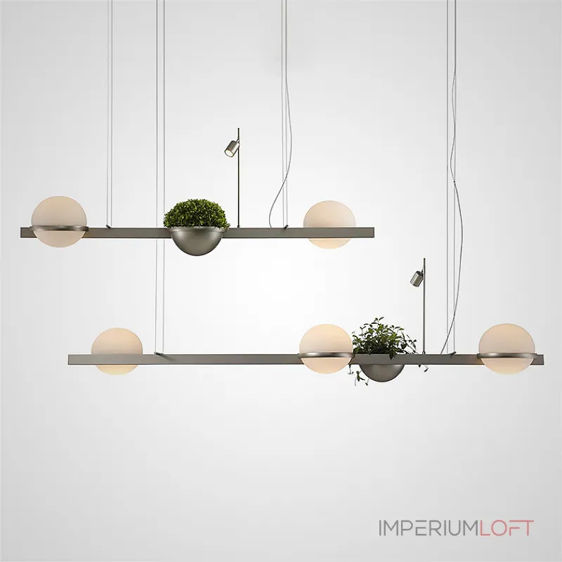 Серия светодиодных рядных светильников с шарообразными плафонами и цветочным кашпо в форме полусферы GRO LONG L3 от ImperiumLoft