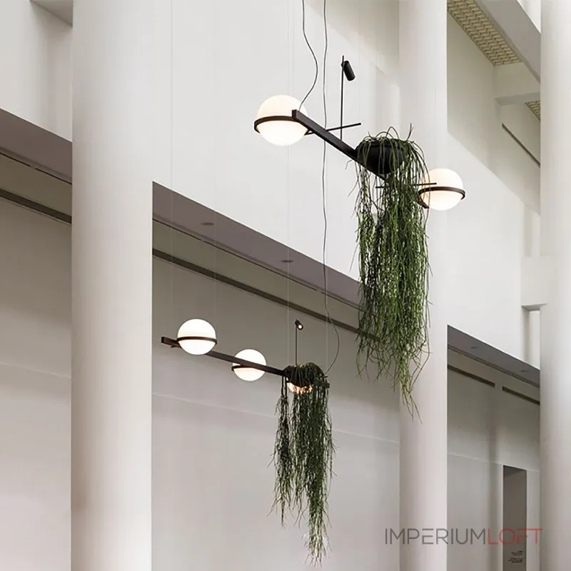 Серия светодиодных рядных светильников с шарообразными плафонами и цветочным кашпо в форме полусферы GRO LONG L3 от ImperiumLoft